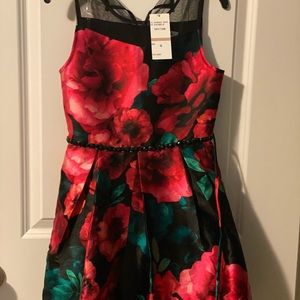 Girls black and red floral dress